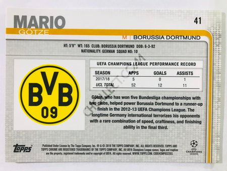 Mario Götze - Borussia Dortmund 2018-19 Topps Chrome UCL #41