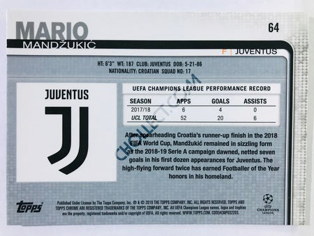 Mario Mandzukic - Juventus 2018-19 Topps Chrome UCL #64