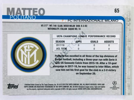 Matteo Politano - FC Internazionale Milano 2018-19 Topps Chrome UCL #65