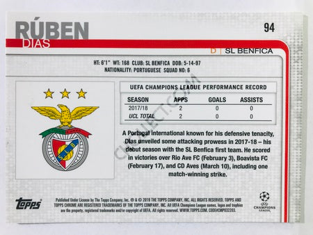 Ruben Dias - SL Benfica 2018-19 Topps Chrome UCL #94