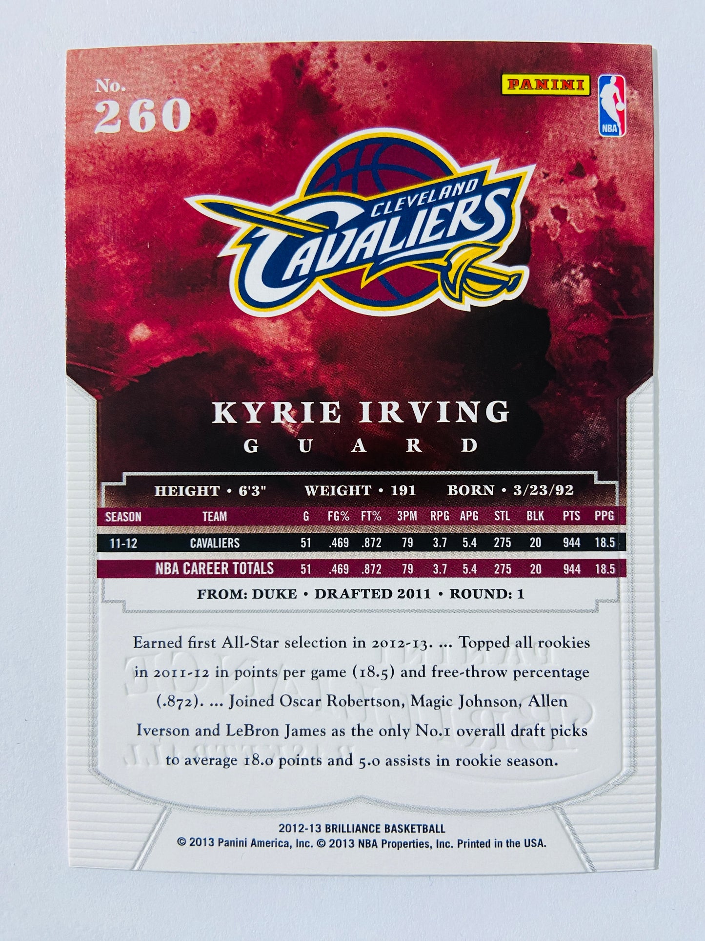 Kyrie Irving - Cleveland Cavaliers 2012-13 Panini Brilliance Rookie Card #260