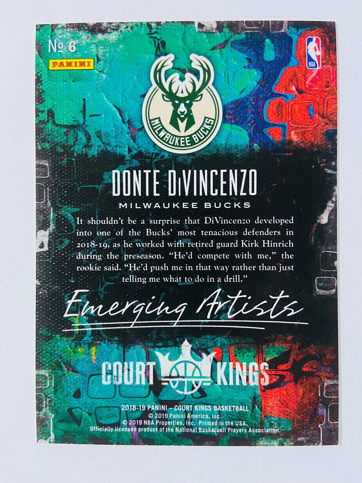 Donte DiVincenzo - Milwaukee Bucks 2018-19 Panini Court Kings Emerging Artists Rookie #6
