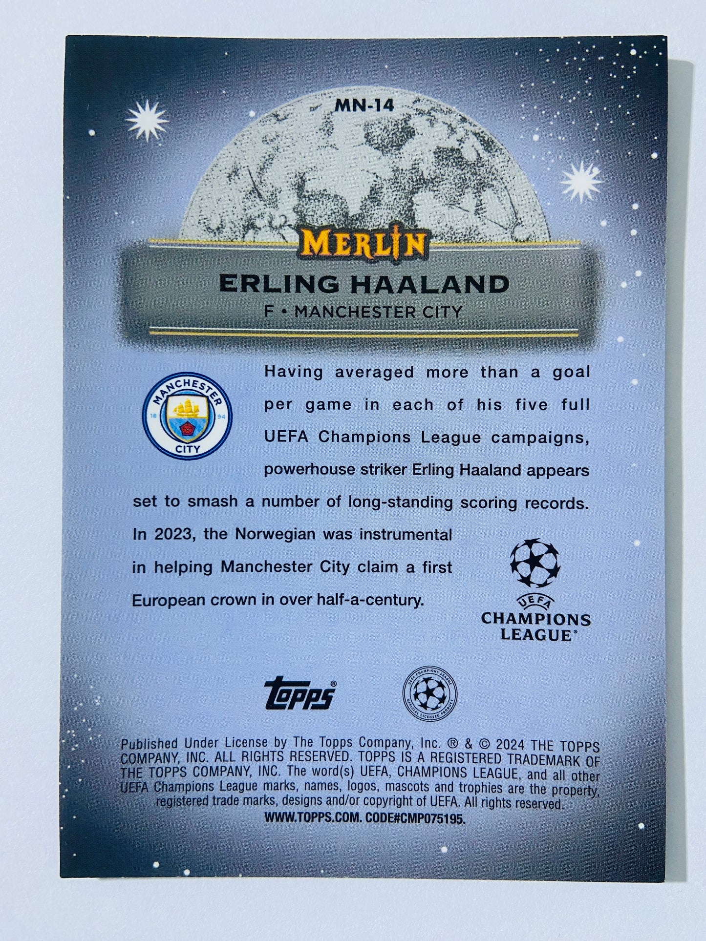 Erling Haaland - Manchester City 2023-24 Topps Merlin Mystic Nights Insert #MN-14