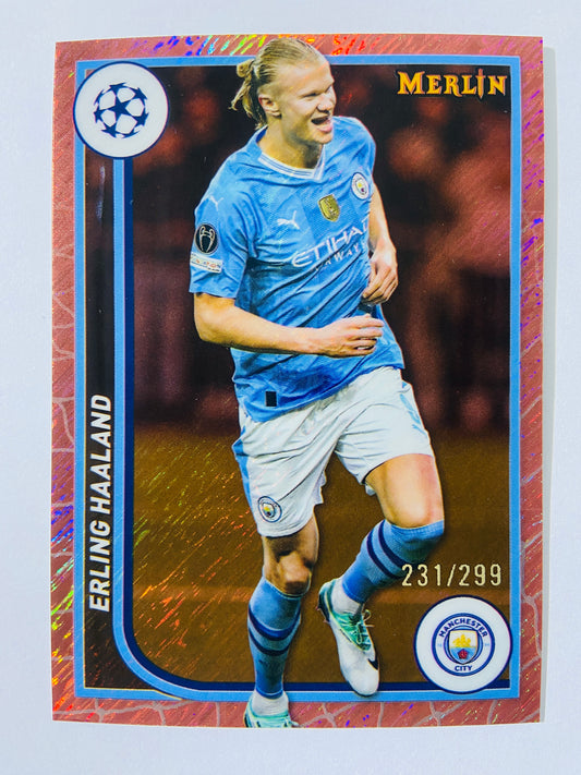 Erling Haaland - Manchester City 2023-24 Topps Merlin #73 Rose Gold Shimmer 231/299