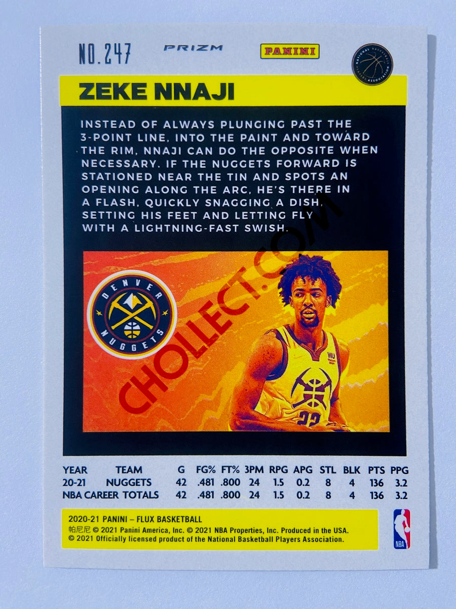 Zeke Nnaji - Denver Nuggets 2020-21 Panini Flux Cracked Ice Blue Prizm Parallel RC Rookie #247