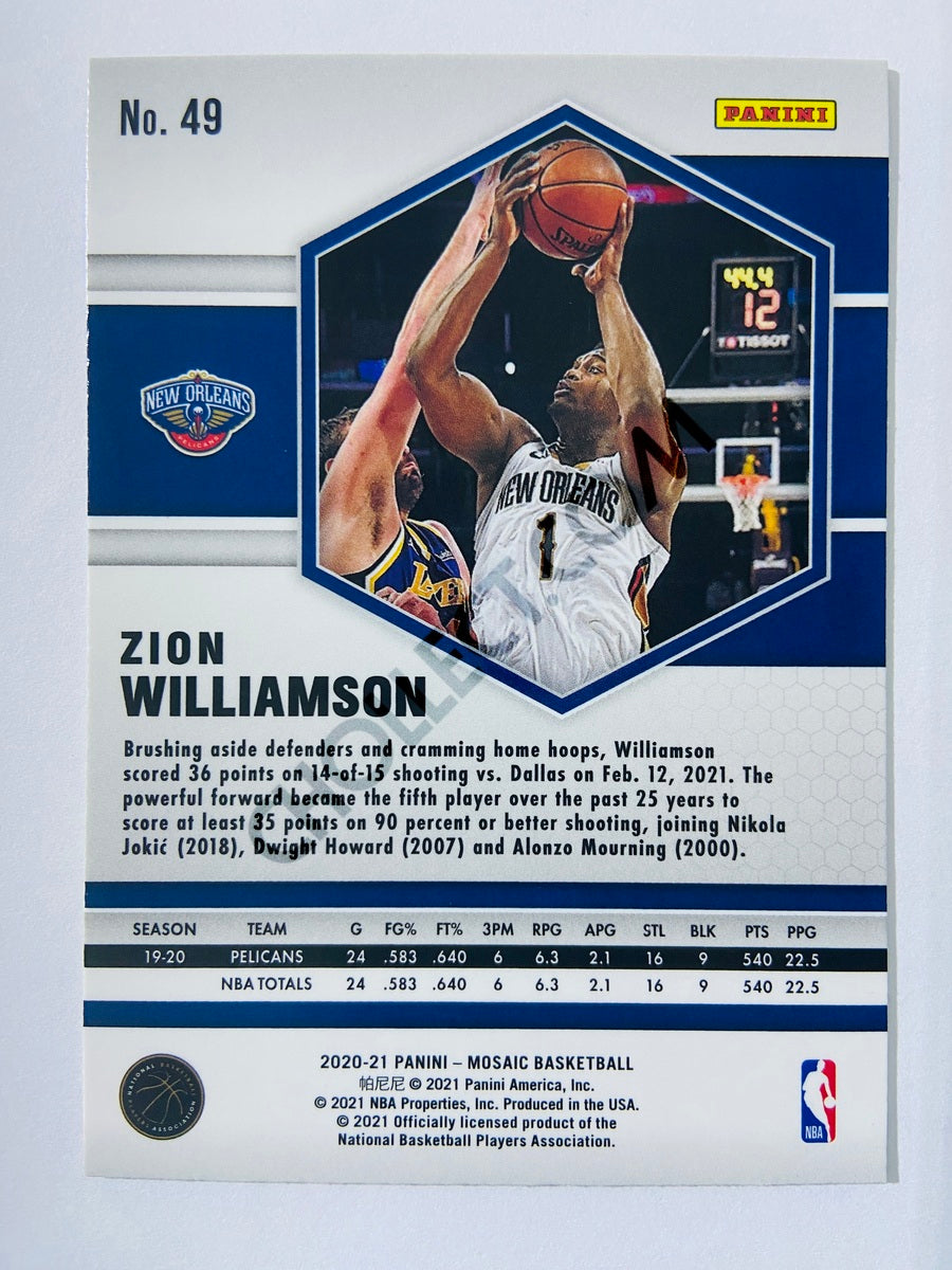 Zion Williamson - New Orleans Pelicans 2020-21 Panini Mosaic #49