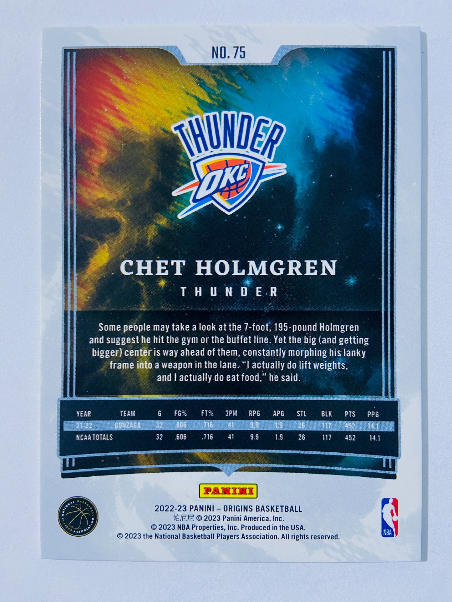 Chet Holmgren - Oklahoma City Thunder 2022-23 Panini Origins RC Rookie #75