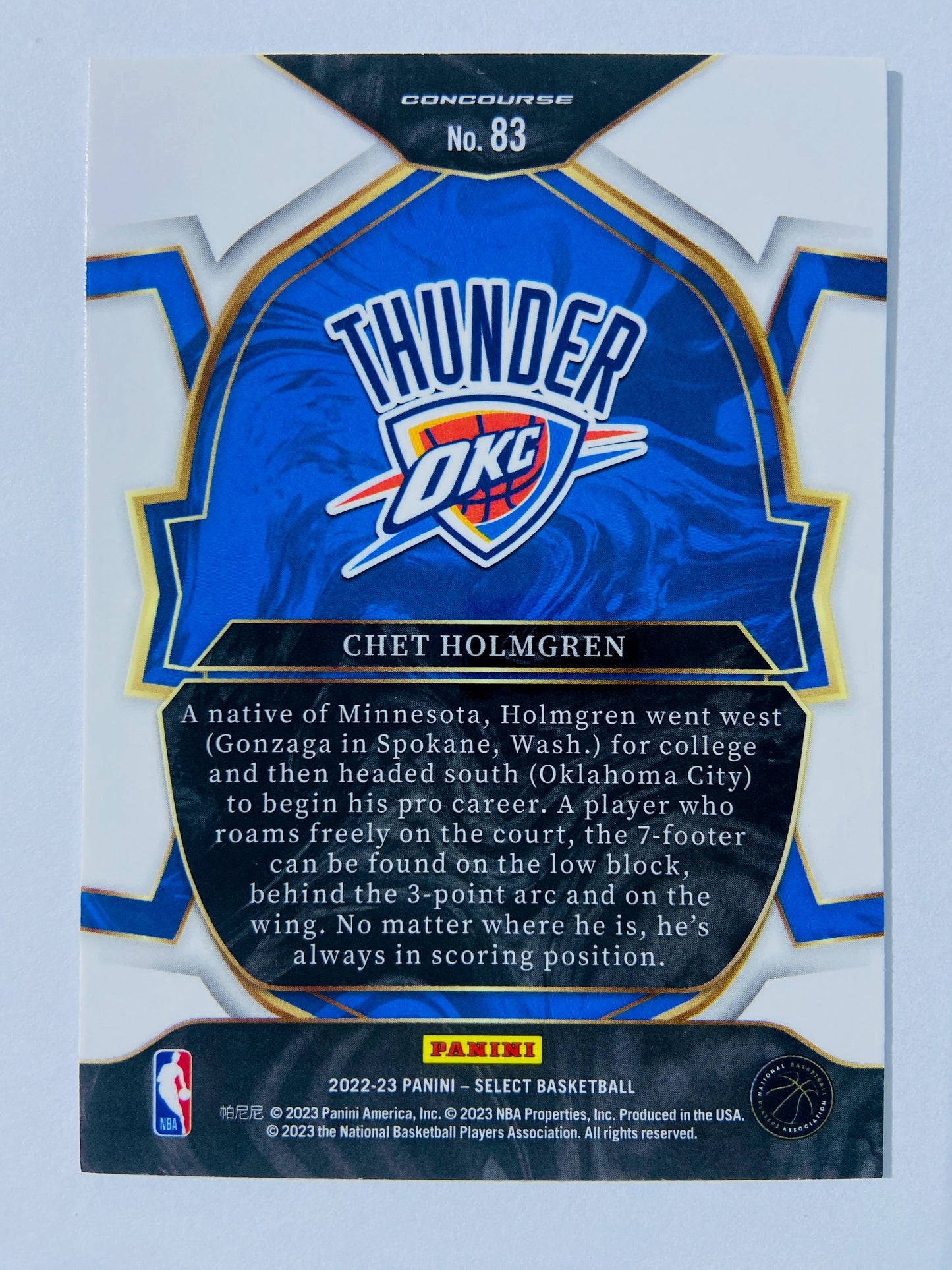 Chet Holmgren - Oklahoma City Thunder 2022-23 Panini Select Concourse Blue Parallel RC Rookie  #83