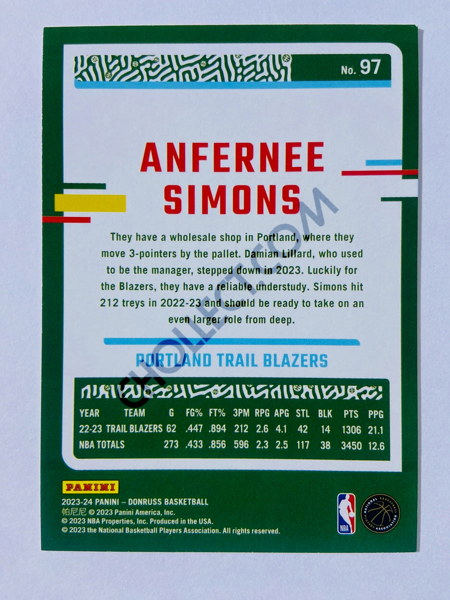 Anfernee Simons - Portland Trail Blazers 2023-24 Panini Donruss #97