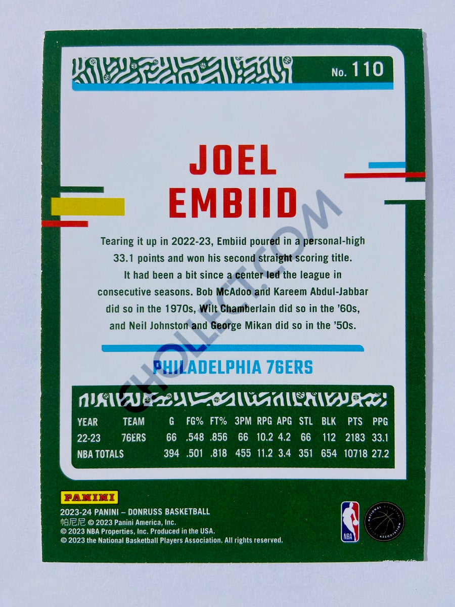 Joel Embiid - Philadelphia 76ers 2023-24 Panini Donruss Holo Green Laser Parallel #110