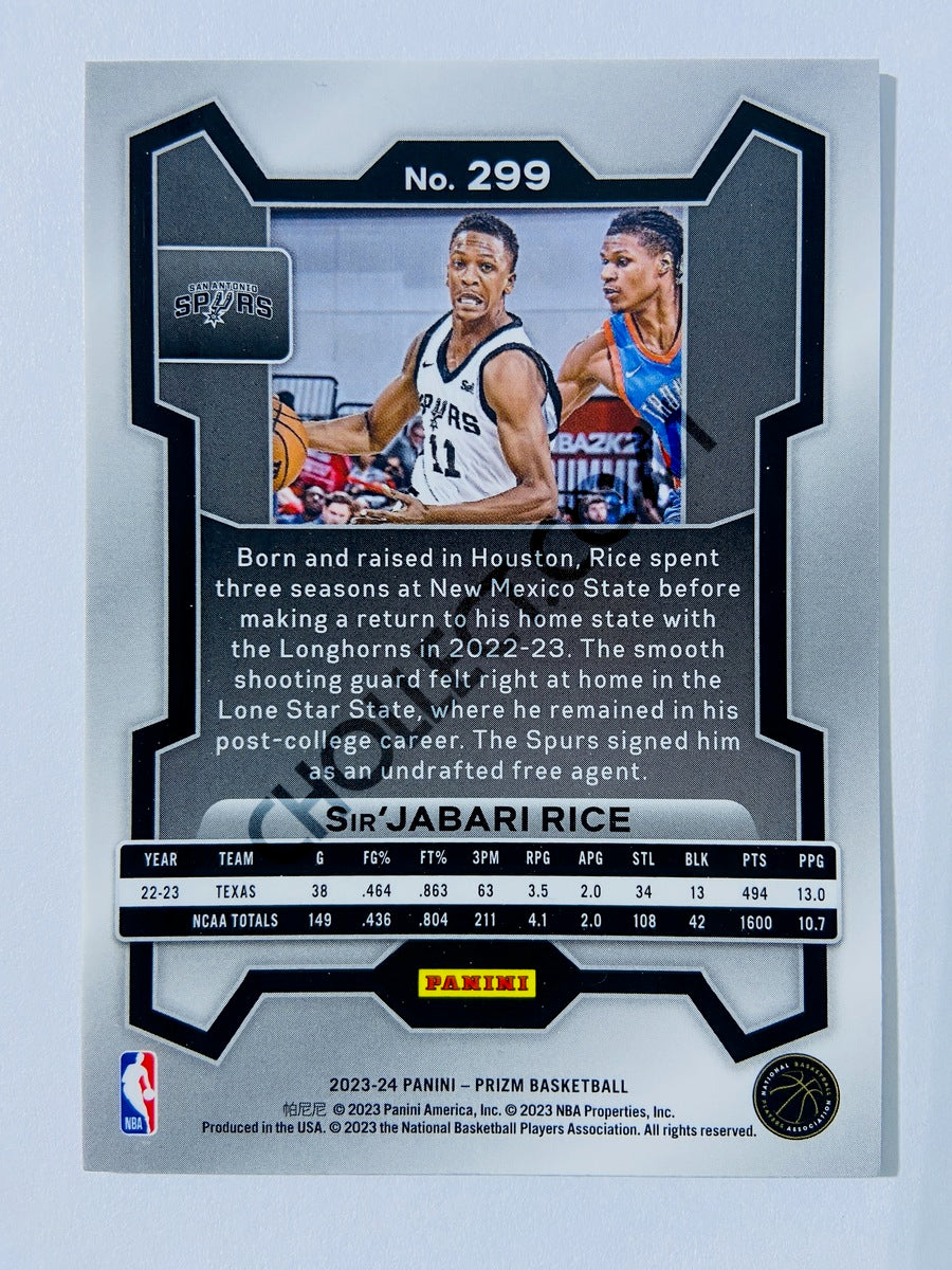 Sir'Jabari Rice – San Antonio Spurs 2023-24 Panini Prizm RC Rookie #299