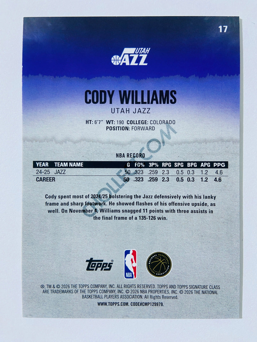 Cody Williams - Utah Jazz 2025-26 Topps Signature Class #17