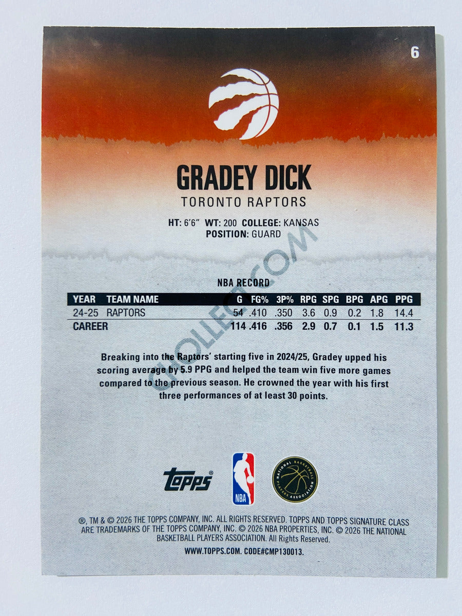 Gradey Dick - Toronto Raptors 2025-26 Topps Signature Class Chrome Variation #6
