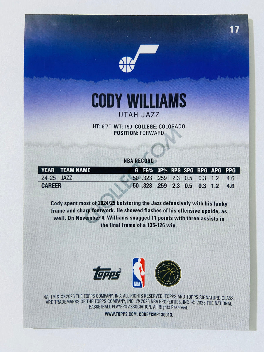 Cody Williams - Utah Jazz 2025-26 Topps Signature Class Chrome Variation #17