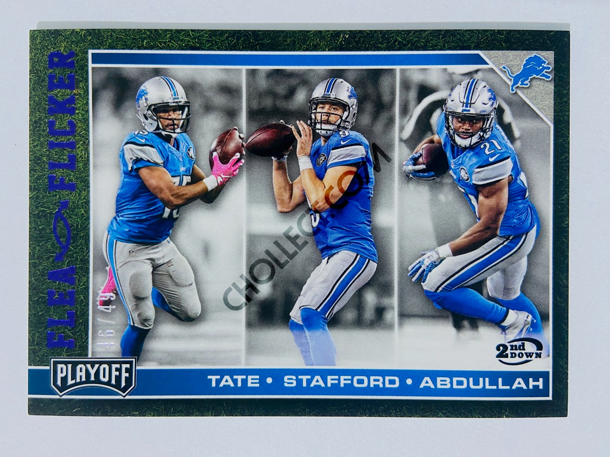 Golden Tate / Matthew Stafford / Ameer Abdullah – Detroit Lions 2017 Panini Playoff #18 Flea Flicker 2nd Down 46/49