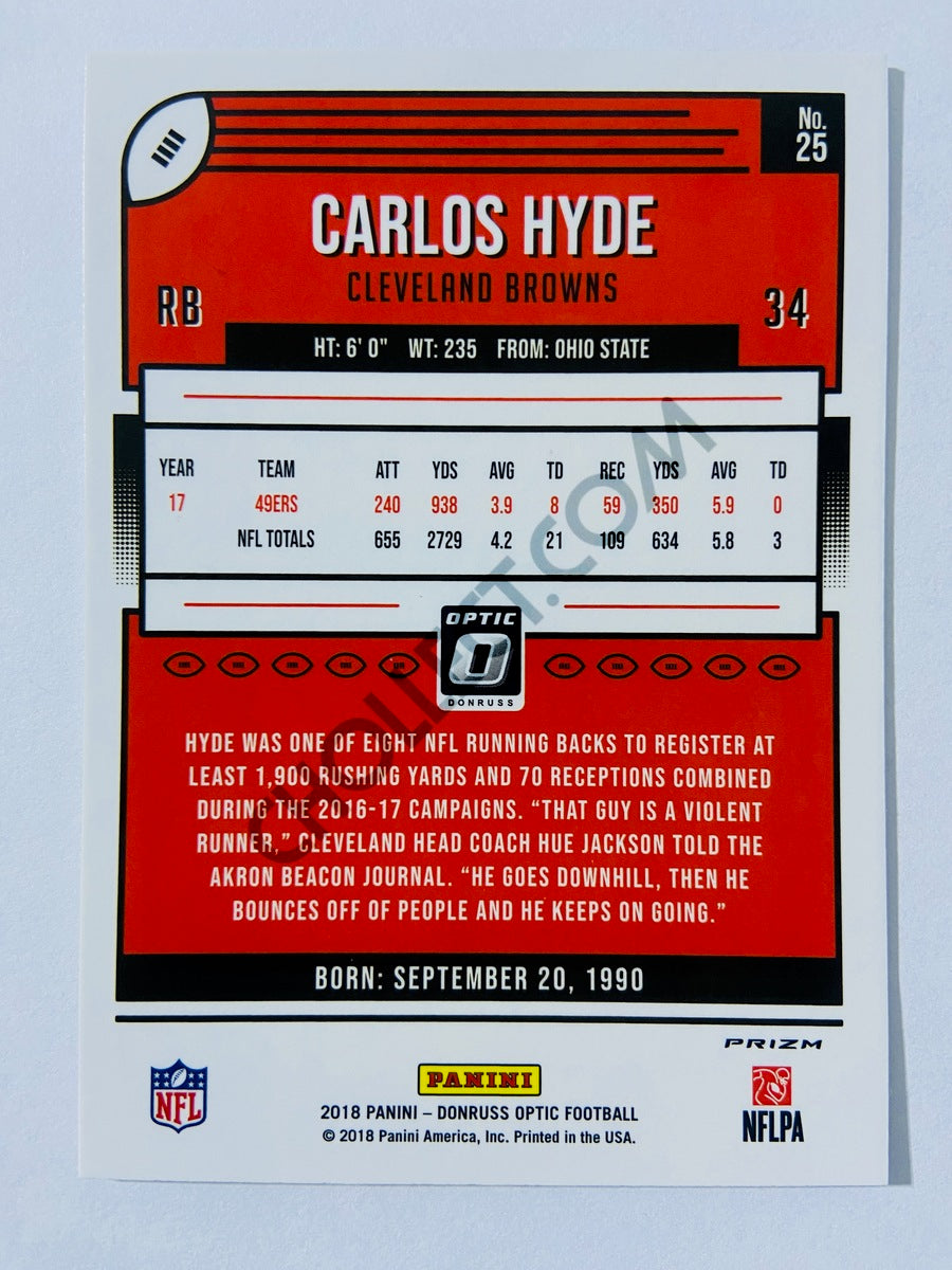 Carlos Hyde - Cleveland Browns 2018 Panini Donruss Optic Silver Prizm Parallel #25