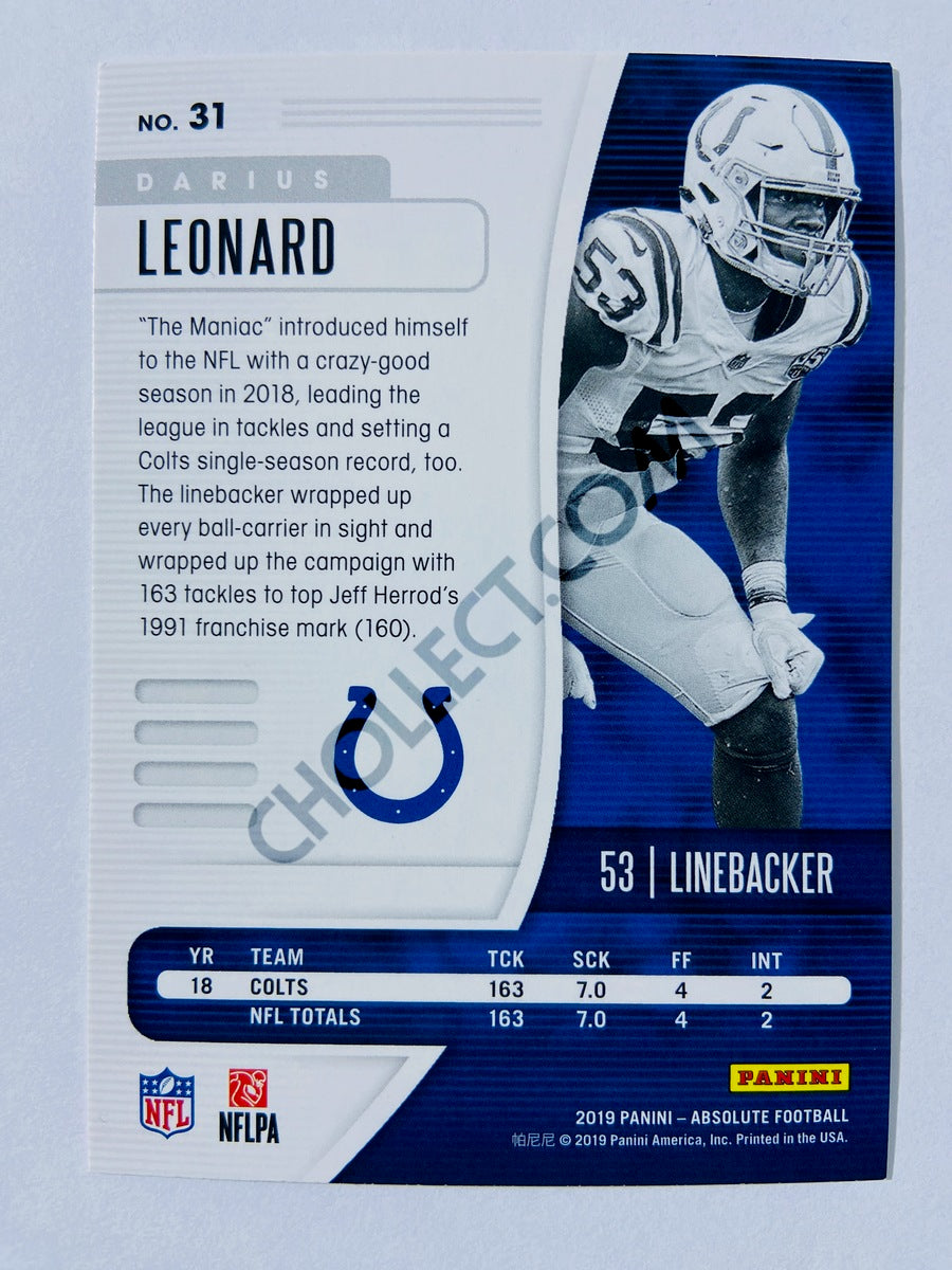 Darius Leonard - Indianapolis Colts 2019-20 Panini Absolute #31