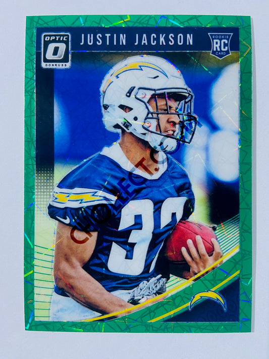 Justin Jackson - Los Angeles Chargers 2018 Panini Donruss Optic Green Velocity Parallel RC Rookie #111