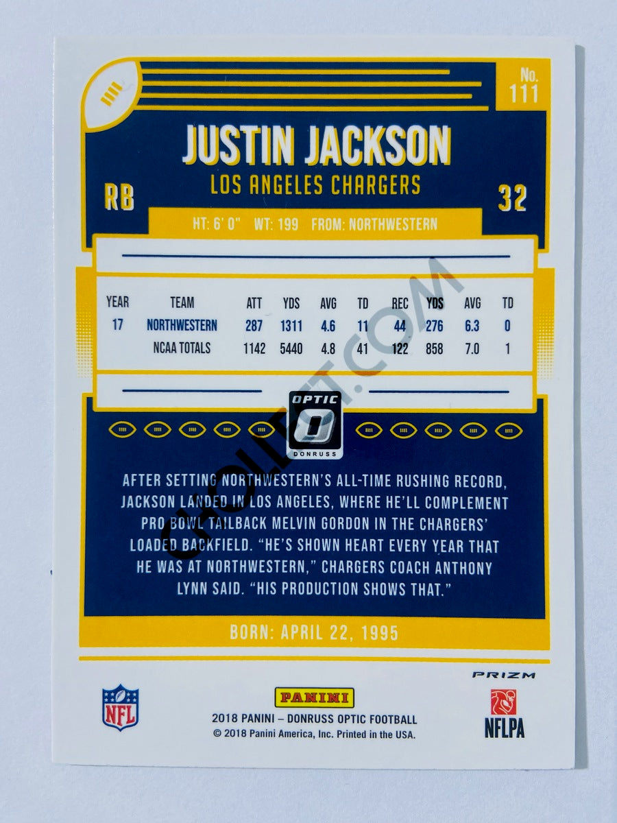 Justin Jackson - Los Angeles Chargers 2018 Panini Donruss Optic Green Velocity Parallel RC Rookie #111