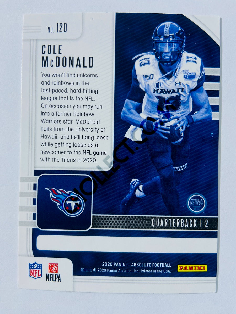 Cole McDonald - Tennessee Titans 2020-21 Panini Absolute Football RC Rookie #120