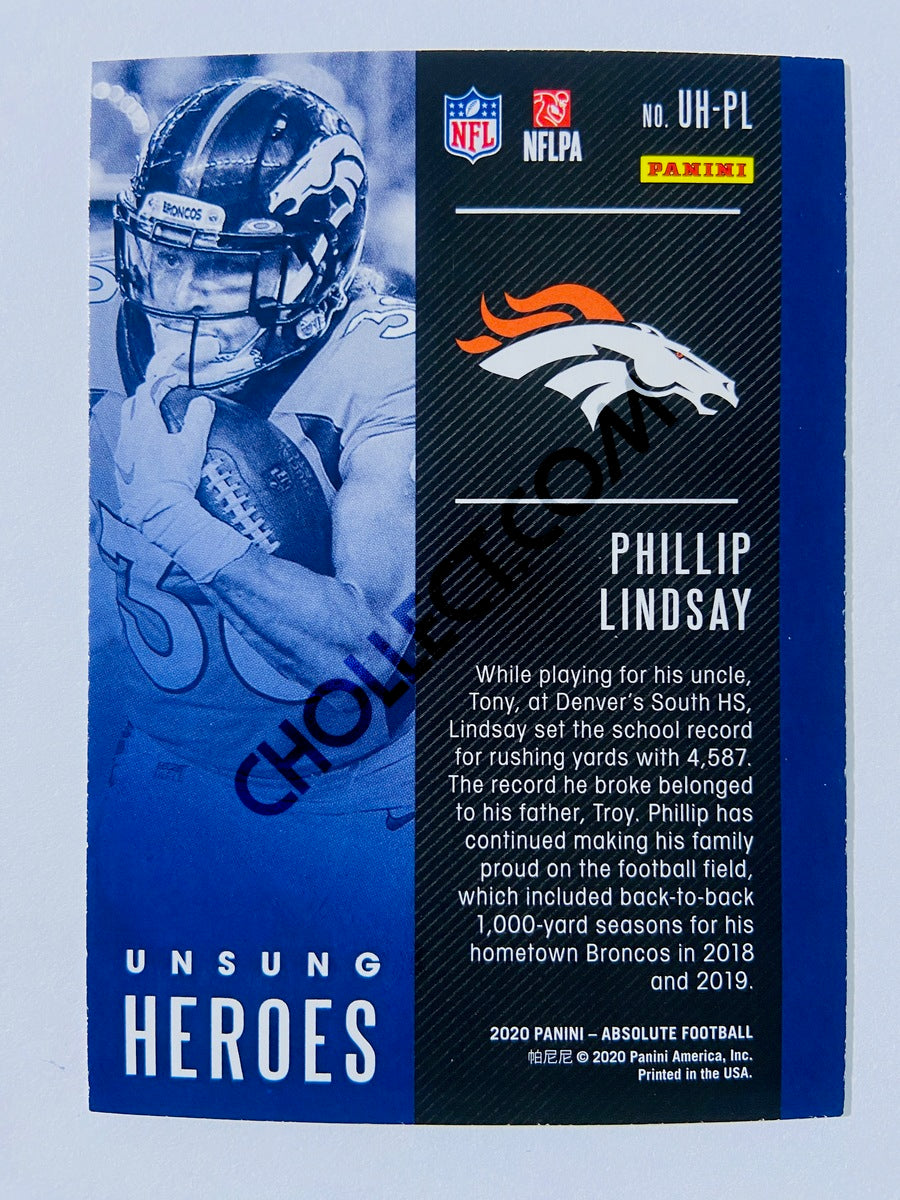 Phillip Lindsay - Denver Broncos 2020-21 Panini Absolute Football Unsung Heroes #UH-PL