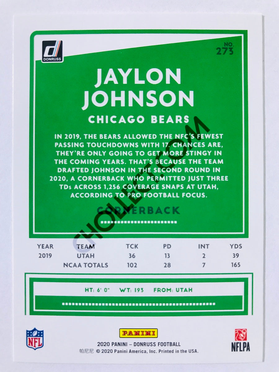 Jaylon Johnson - Chicago Bears 2020 Panini Donruss Press Proof RC Rookie #273