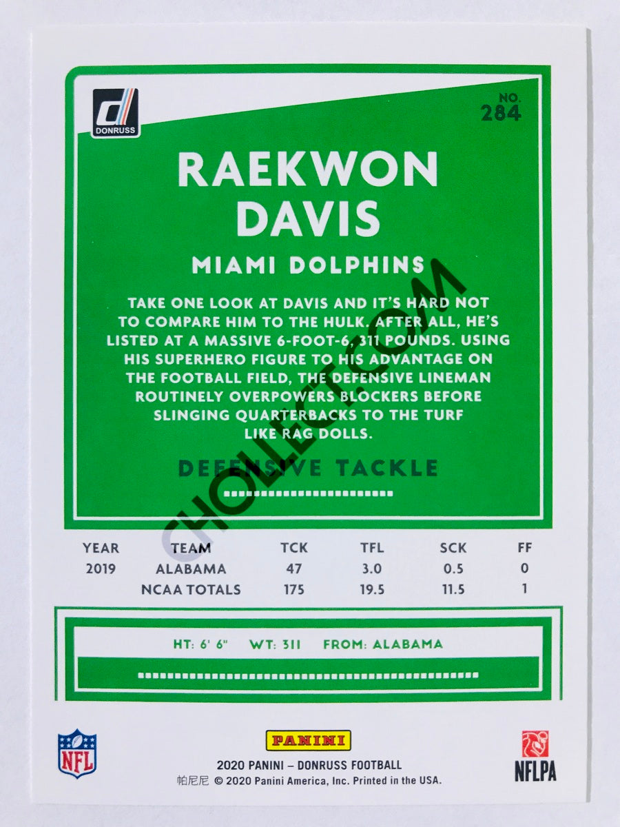 Raekwon Davis - Miami Dolphins 2020 Panini Donruss Press Proof RC Rookie #284