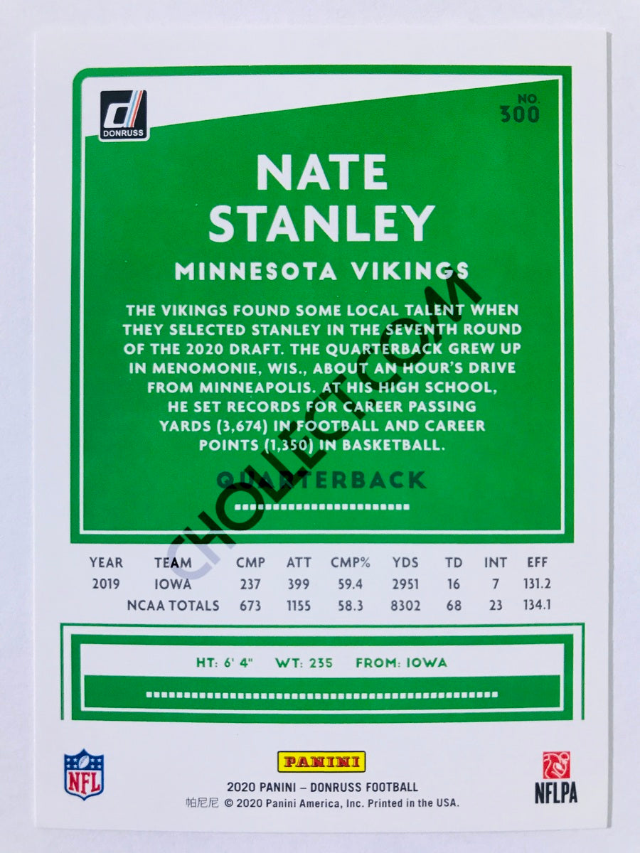 Nate Stanley - Minnesota Vikings 2020 Panini Donruss Press Proof RC Rookie #300