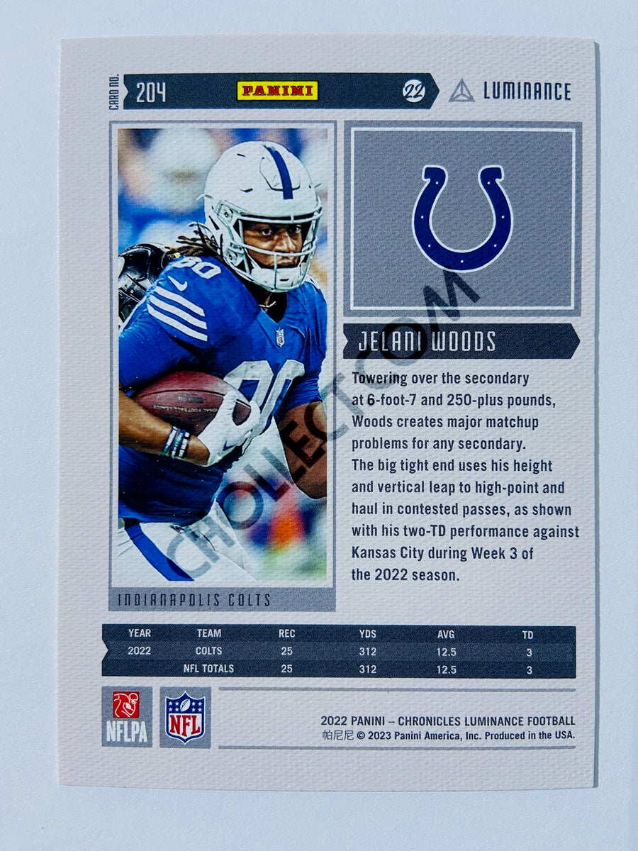 Jelani Woods - Indianapolis Colts 2022 Panini Chronicles Luminance Vertical RC Rookie #204