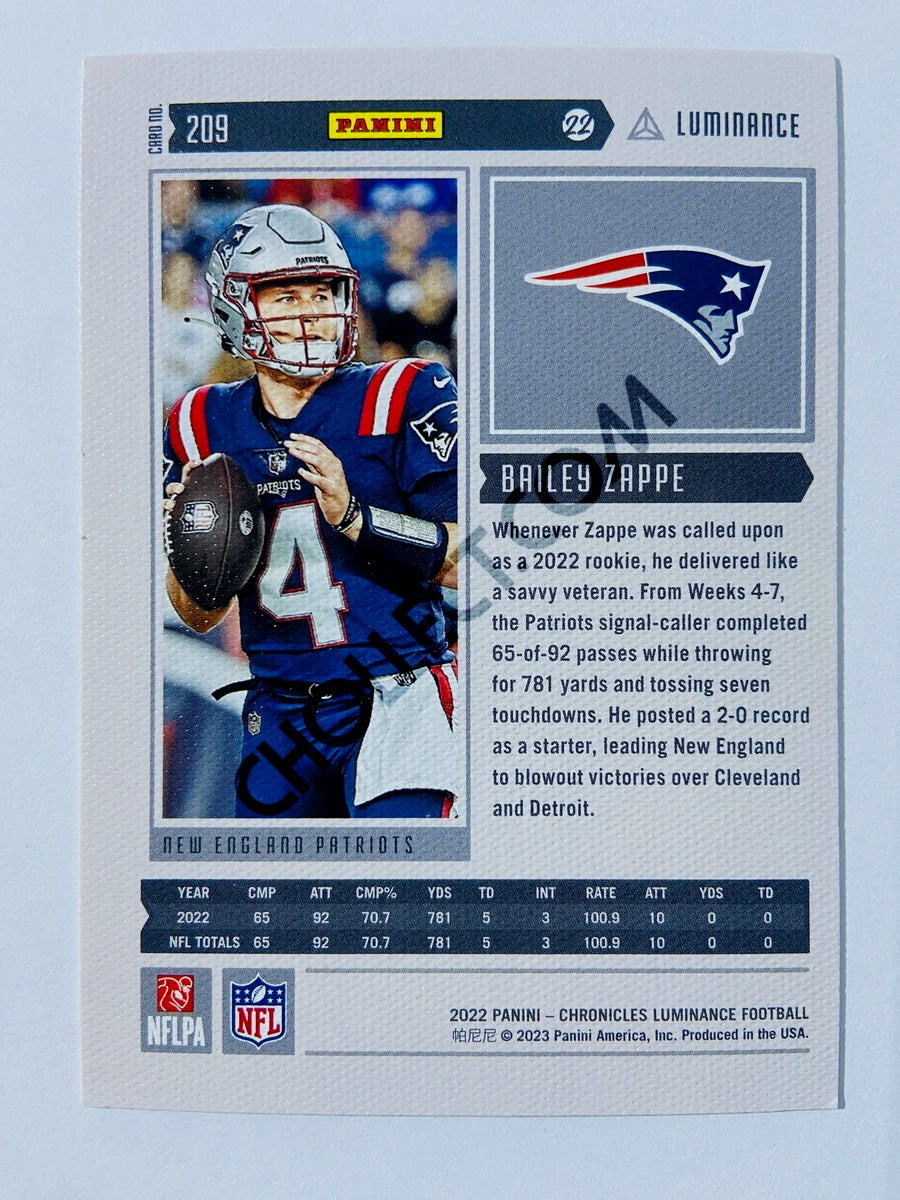 Bailey Zappe - New England Patriots 2022 Panini Chronicles Luminance Vertical RC Rookie #209