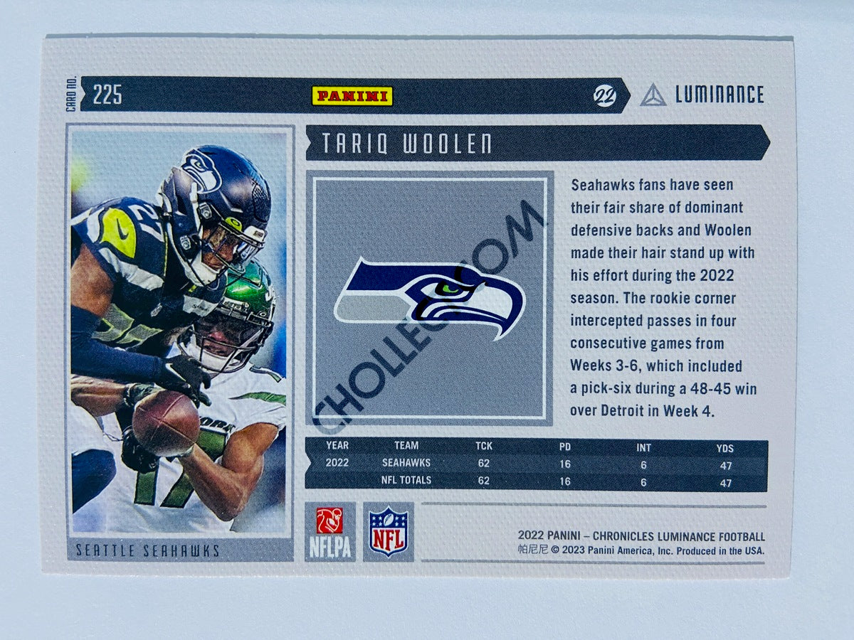 Tariq Woolen - Seattle Seahawks 2022 Panini Chronicles Luminance Horizontal RC Rookie #225