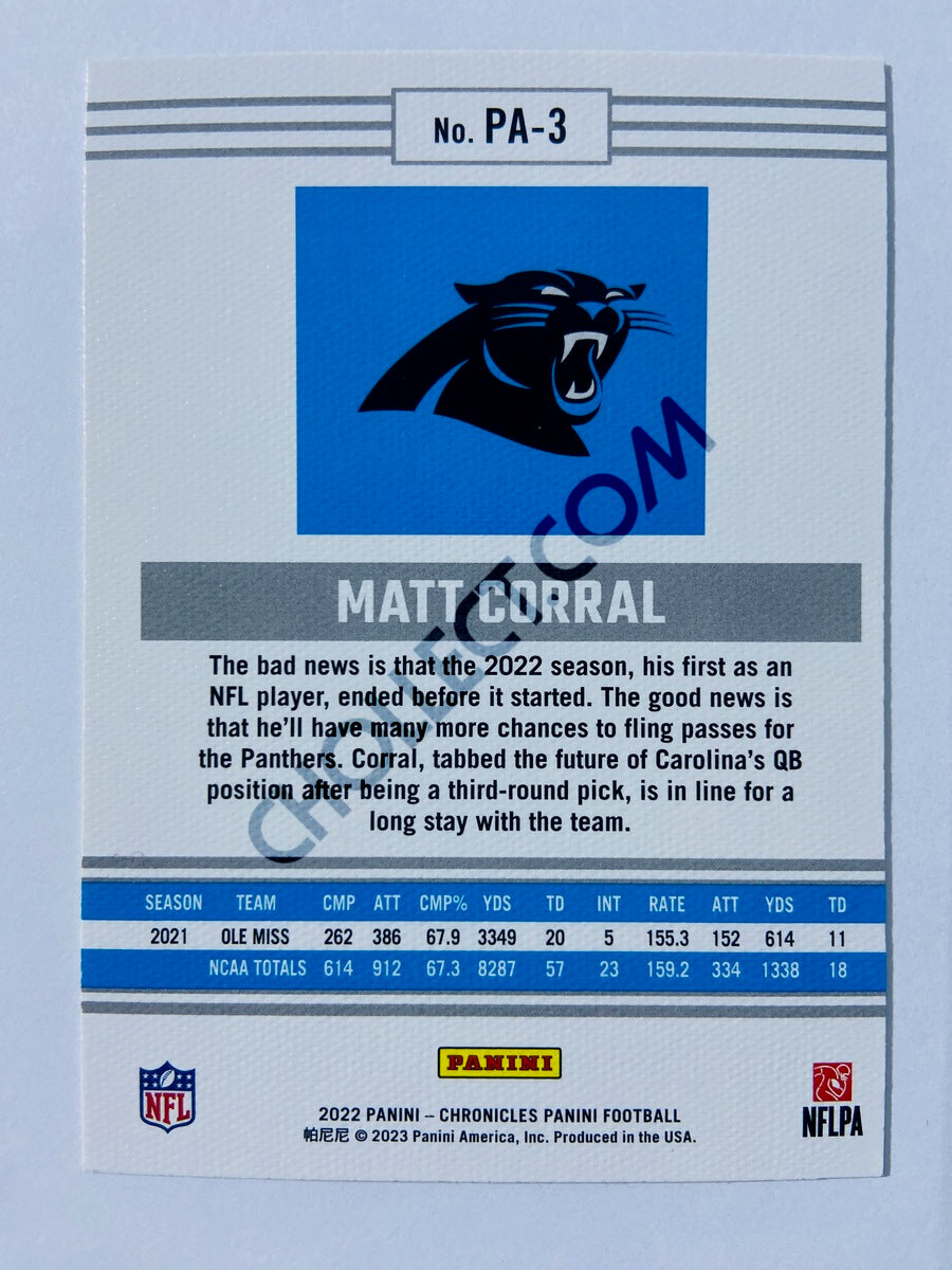 Matt Corral - Carolina Panthers 2022 Panini Chronicles Panini RC Rookie #PA-3