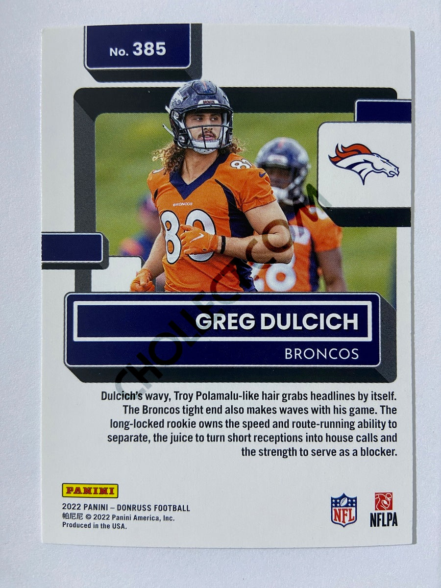 Greg Dulcich - Denver Broncos 2022 Panini Donruss Rated Rookie #385 –