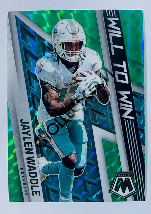Jaylen Waddle - Miami Dolphins 2022 Panini Mosaic Will to Win Insert Green Prizm Parallel #20