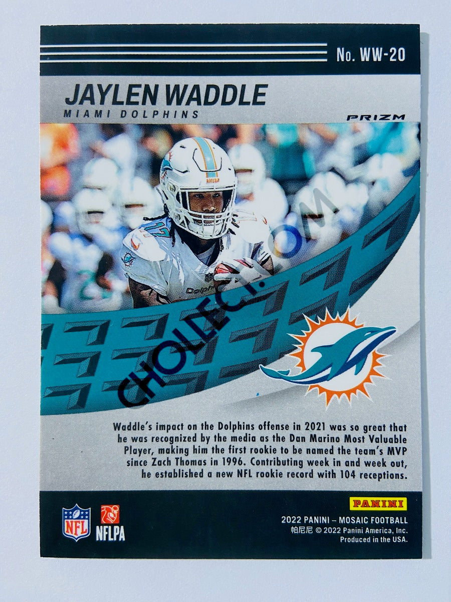 Jaylen Waddle - Miami Dolphins 2022 Panini Mosaic Will to Win Insert Green Prizm Parallel #20