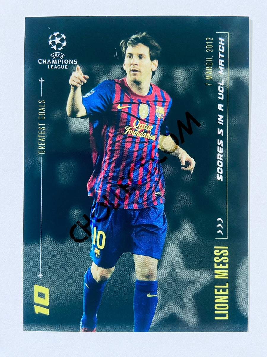 Lionel Messi – FC Barcelona 2020 Topps Designed by Messi Greatest Goals Scores 5 in a UCL Match