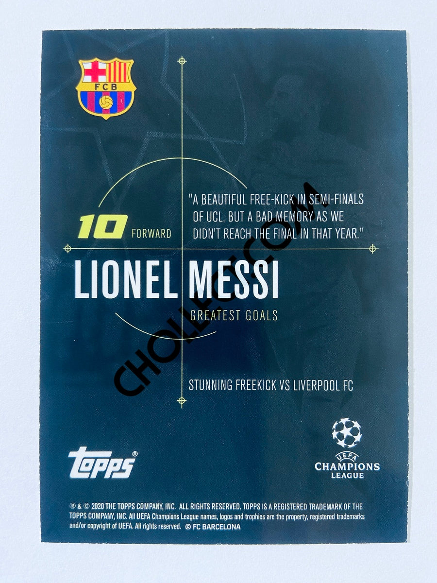 Lionel Messi – FC Barcelona 2020 Topps Designed by Messi Greatest Goals Stunning Freekick vs Liverpool