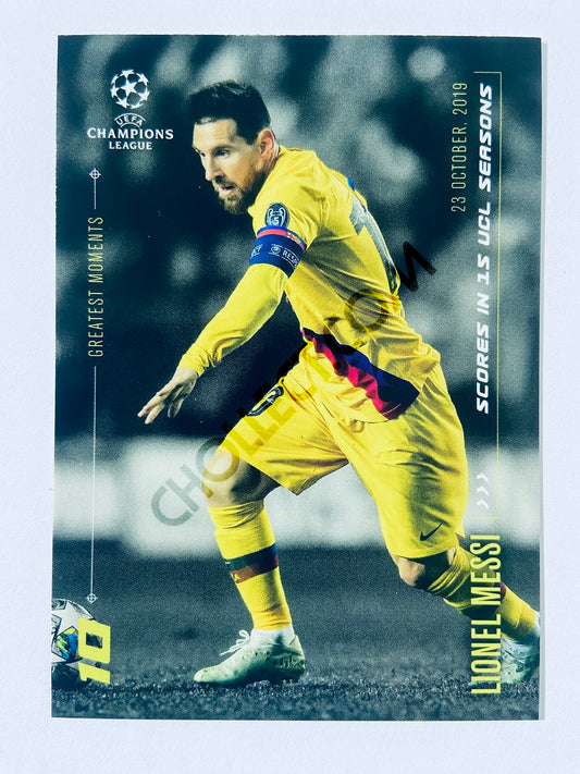 Lionel Messi – FC Barcelona 2020 Topps Designed by Messi Greatest Moments Scores in 15 UCL Seasons