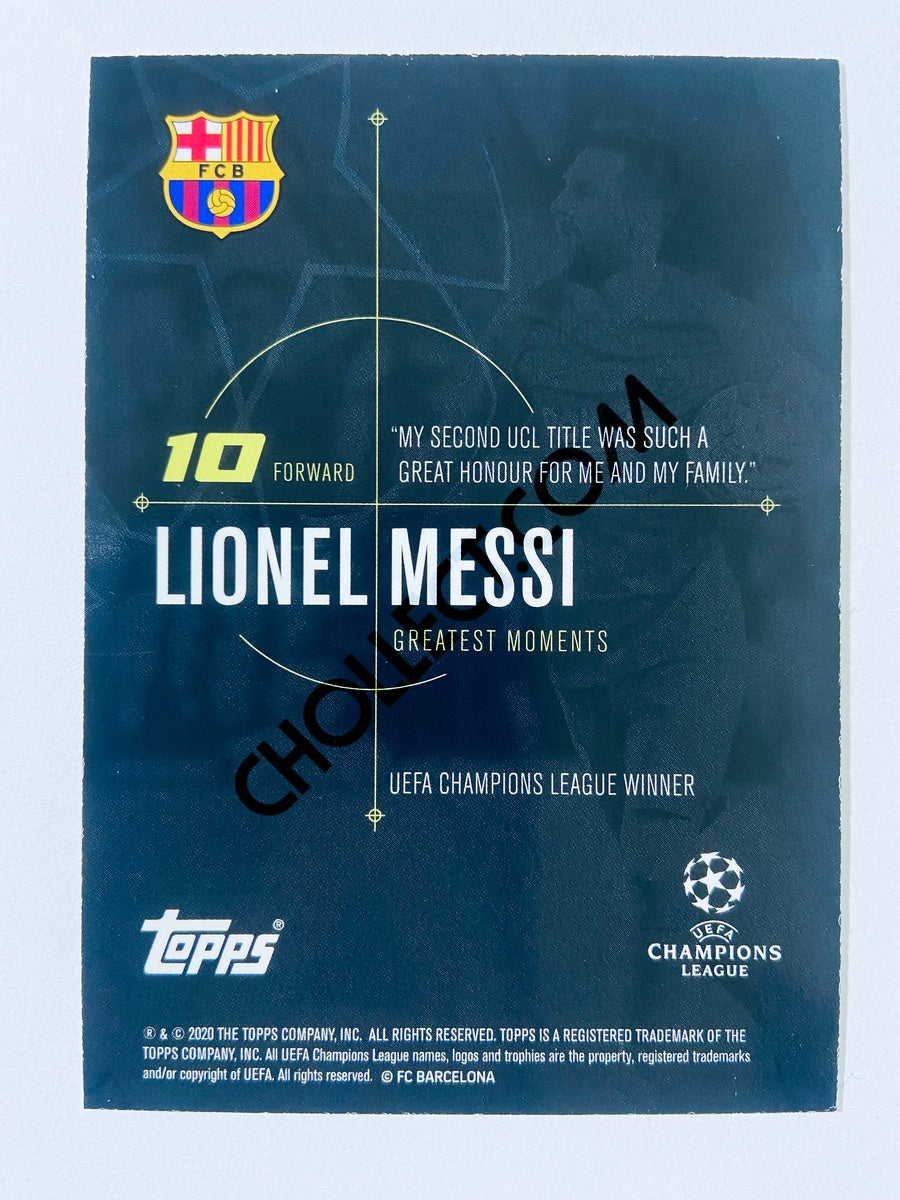 Lionel Messi – FC Barcelona 2020 Topps Designed by Messi Greatest Moments 2009 Champions League Winner