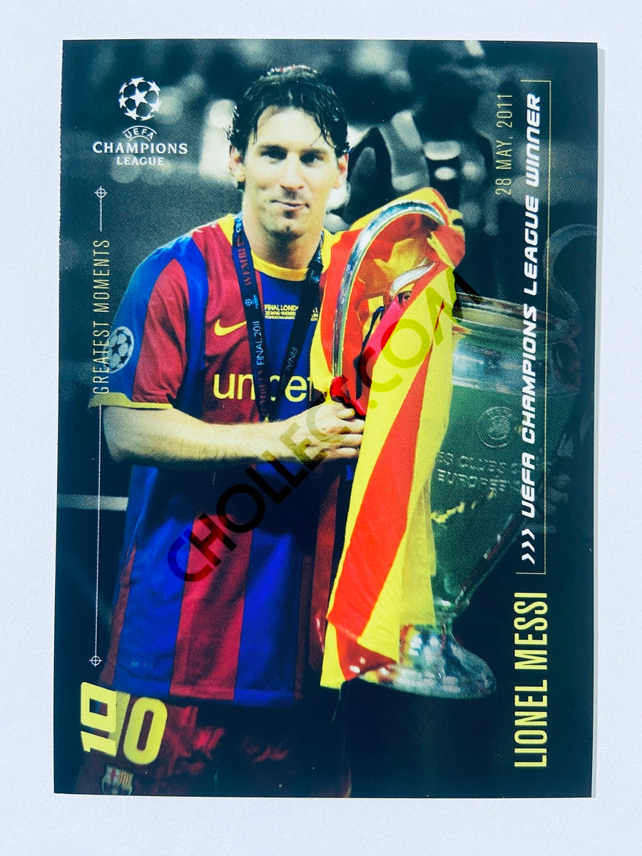 Lionel Messi – FC Barcelona 2020 Topps Designed by Messi Greatest Moments 2011 UEFA Champions League Winner