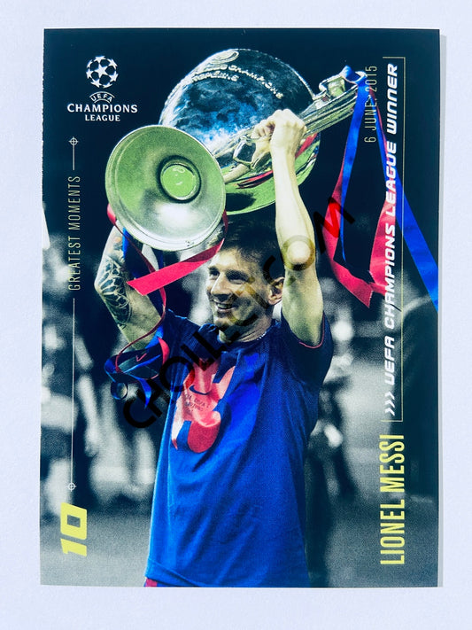 Lionel Messi – FC Barcelona 2020 Topps Designed by Messi Greatest Moments 2015 UEFA Champions League Winner