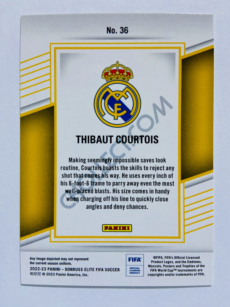 Thibaut Courtois - Real Madrid 2022-23 Panini Donruss Elite FIFA Red Disco Parallel #36