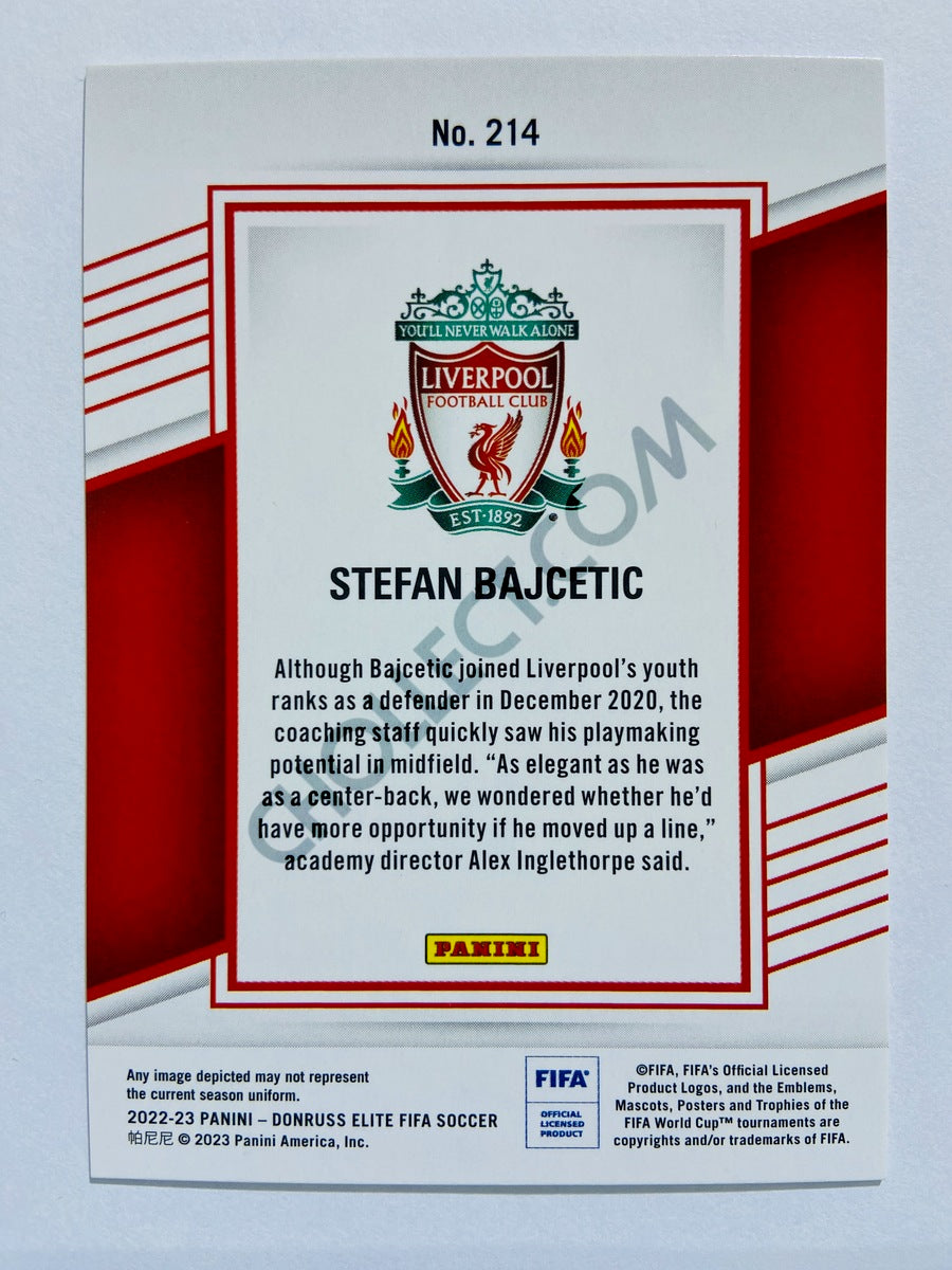 Stefan Bajcetic - Liverpool FC 2022-23 Panini Donruss Elite FIFA Red Disco Parallel RC Rookie #214