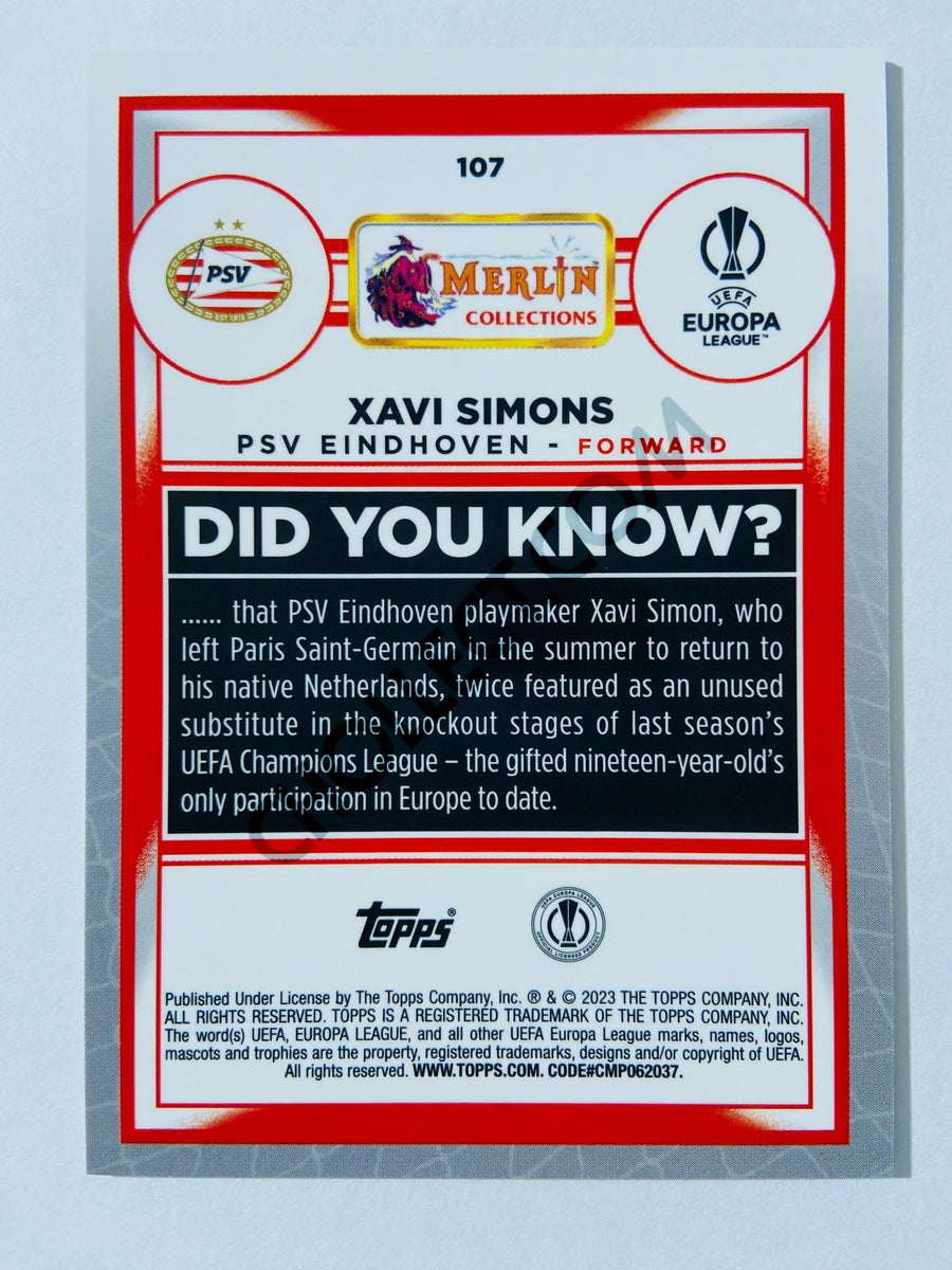 Xavi Simons - PSV Eindhoven 2022-23 Topps Merlin Chrome UEFA Club Competitions #107