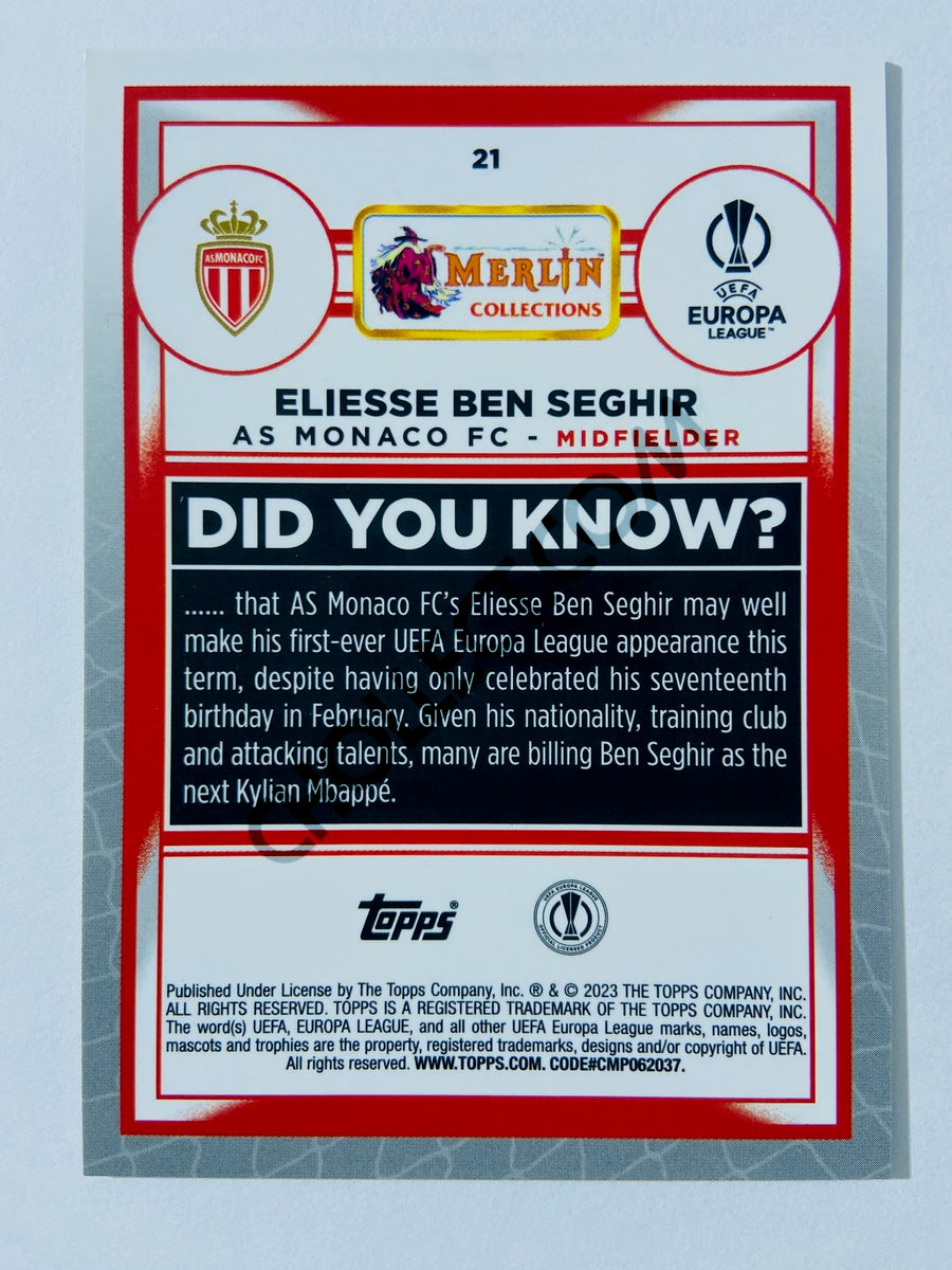 Eliesse Ben Seghir - AS Monaco FC 2022-23 Topps Merlin Chrome UEFA Club Competitions RC Rookie #21