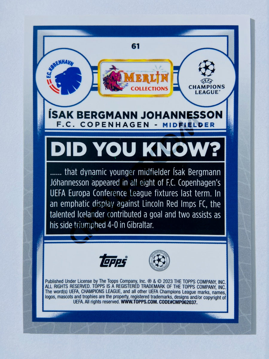 ĺsak Bergmann Johannesson  - F.C. Copenhagen 2022-23 Topps Merlin Chrome UEFA Club Competitions RC Rookie #61