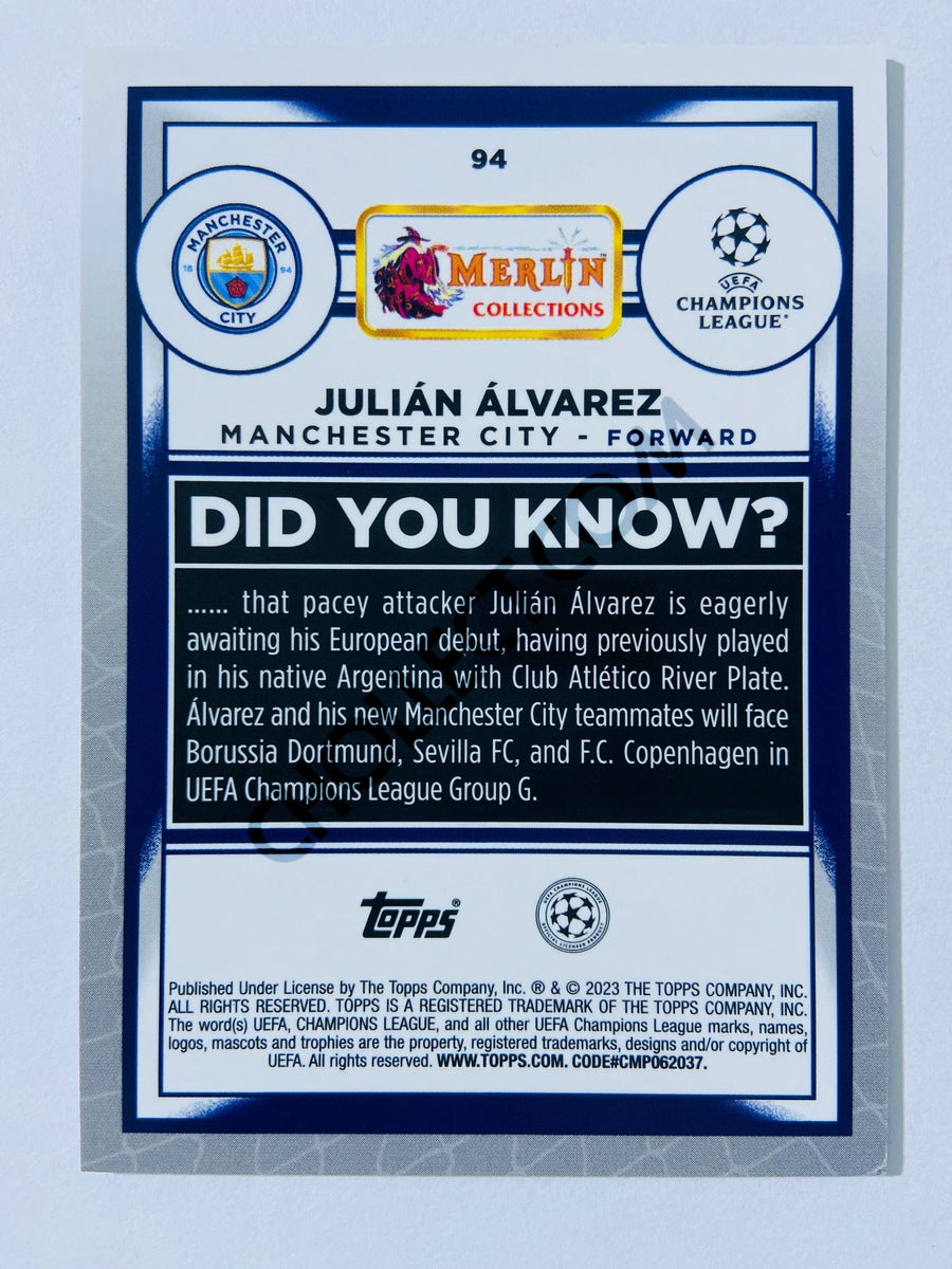 Julian Alvarez - Manchester City 2022-23 Topps Merlin Chrome UEFA Club Competitions RC Rookie #94