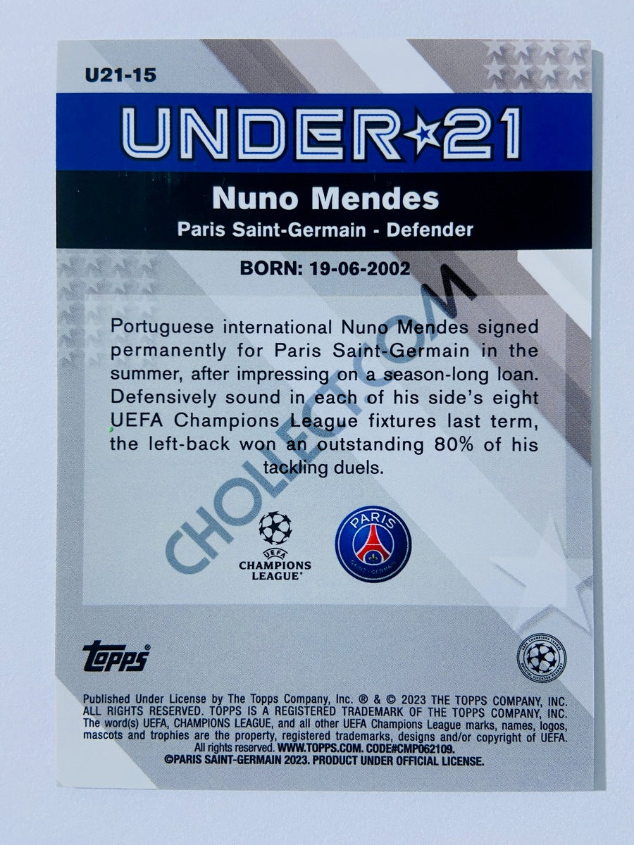 Nuno Mendes - Paris Saint-Germain 2022-23 Topps Merlin Chrome UEFA Club Competitions Under 21 #U21-15