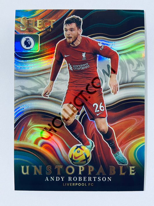 Andy Robertson - Liverpool FC 2022-23 Panini Select Premier League Unstoppable Insert Peacock Parallel #7