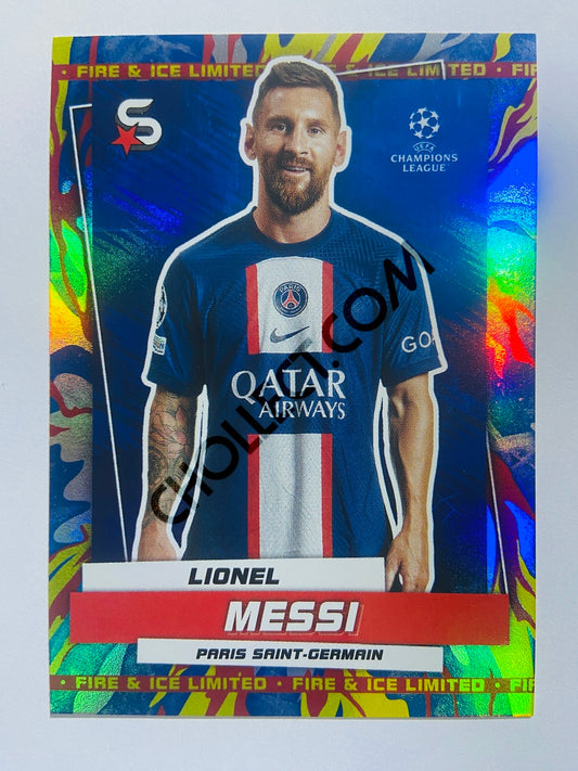 Lionel Messi – Paris Saint-Germain 2022-23 Topps UEFA Superstars Fire & Ice Limited Parallel #135